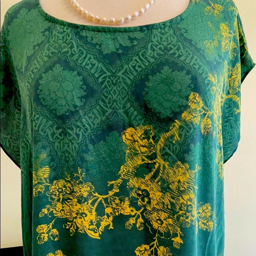 Cabi Blouse Top Chiffon Green Floral 100%